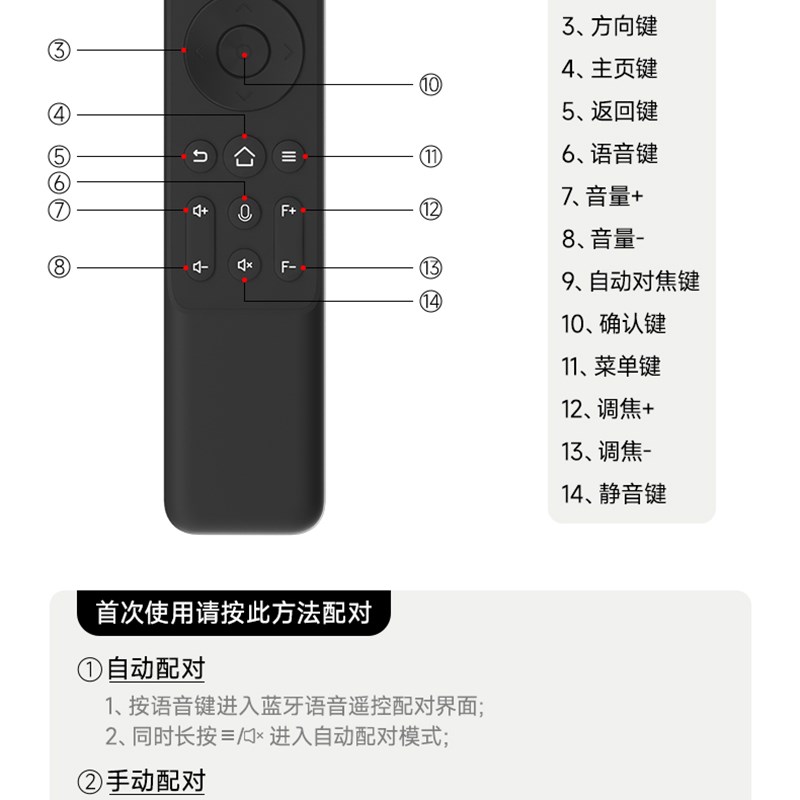 直销新品魔屏投影仪蓝牙红外语音遥控器适配U于C1\/W1等