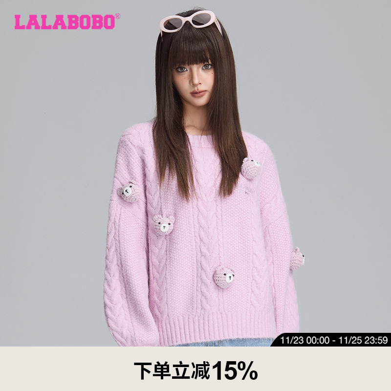 【商场同款】LALABOBO24年冬季小熊毛衣女新款流行气质甜针织上衣