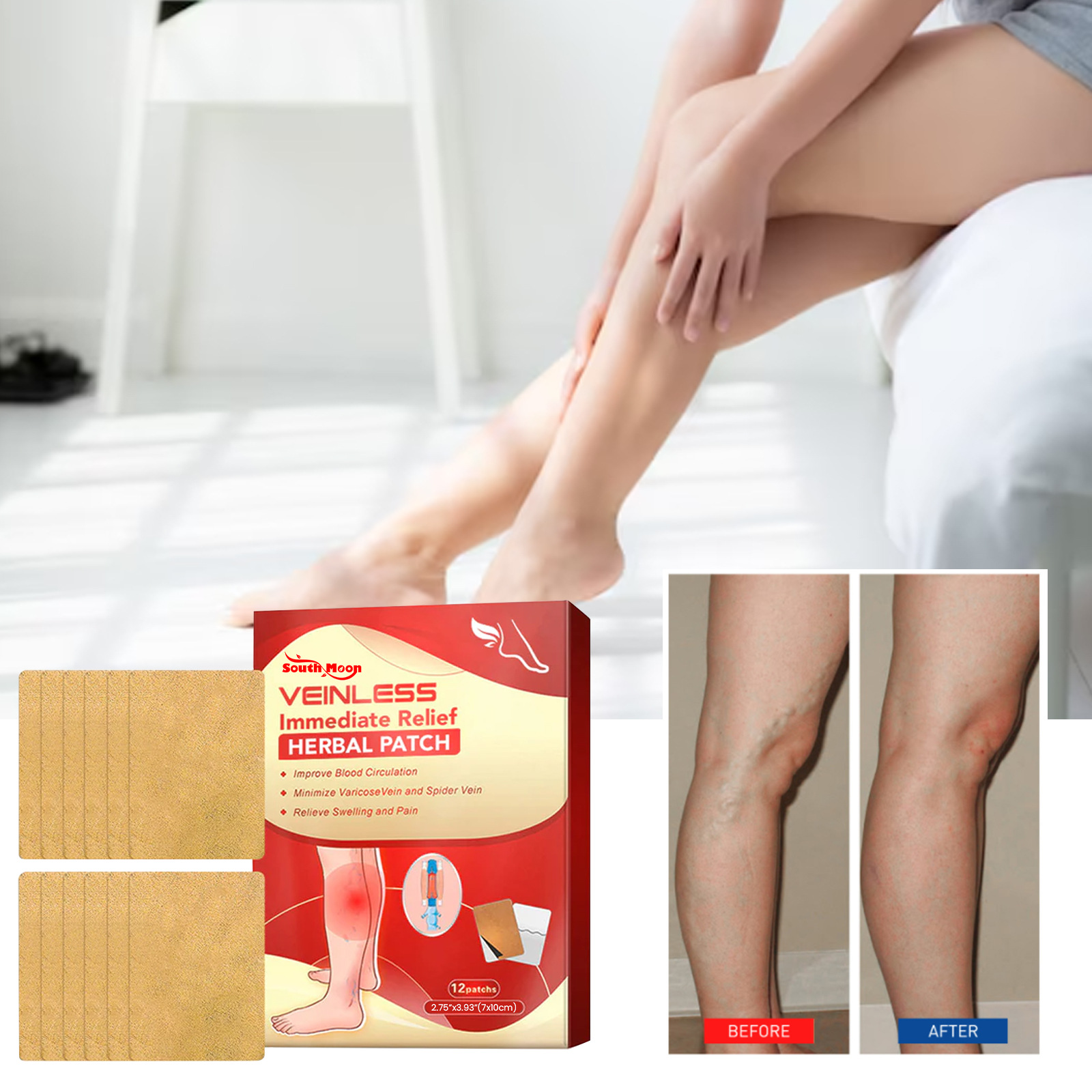 Varicose Care Herbal Patch Relieve Soreness Earthworm Legs M