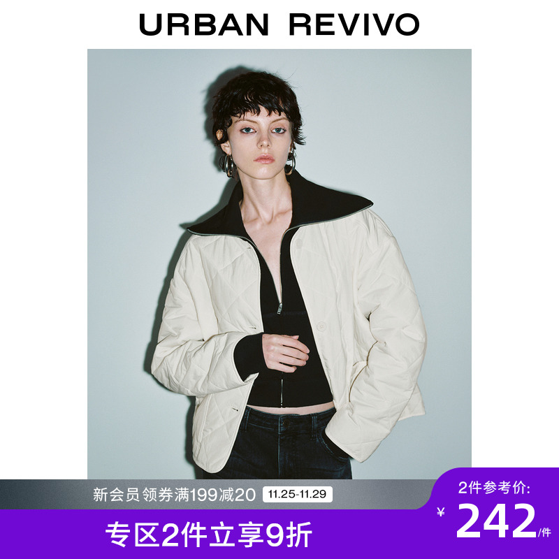 UR2024冬季新款女装时尚休闲百搭菱格绗缝圆领棉服UYY140002