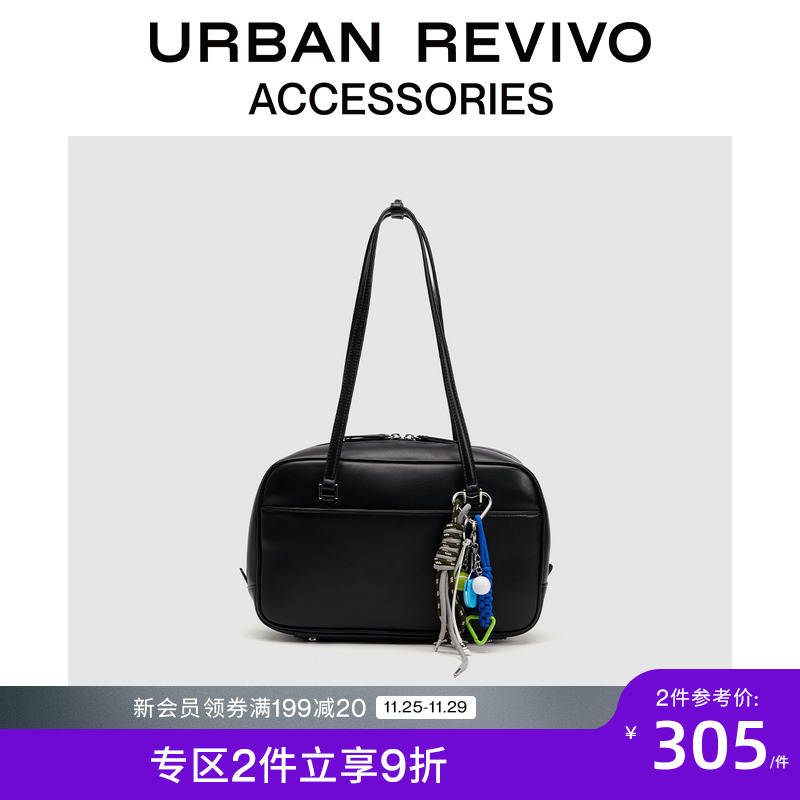 URBAN REVIVO2024秋季新女士撞色织绳大容量单肩包UAYB40045