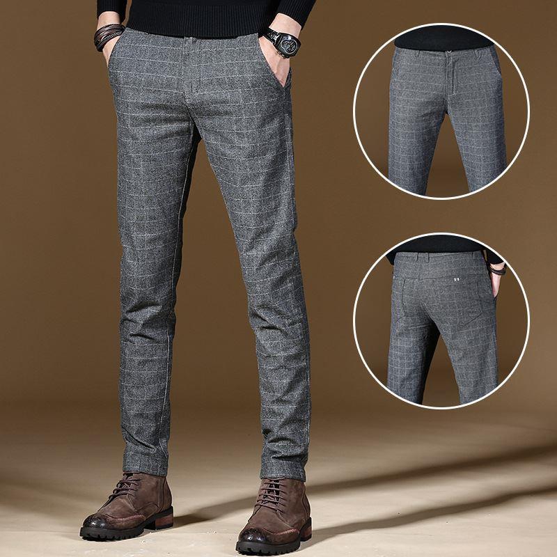 Men Casual Pants Slim Fit Business Office Work Long Trousers