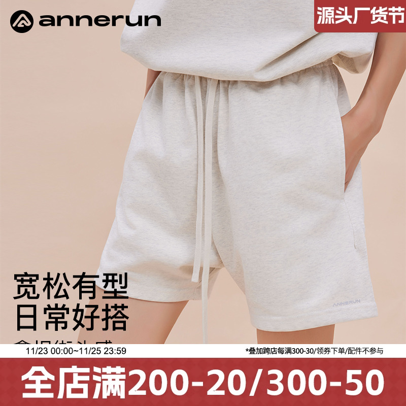 annerun纯棉运动短裤女夏季外穿健身跑步休闲宽松五分裤女小个子