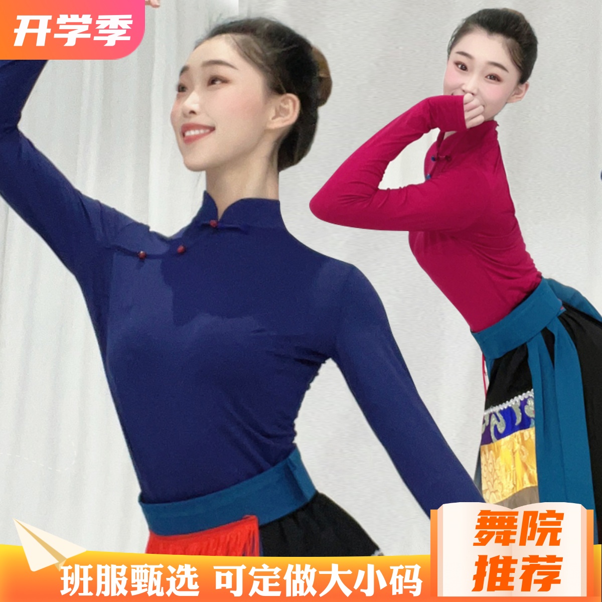 藏族舞蹈演出服装女艺考练功服蒙古舞广场舞大摆裙民族舞蹈服上衣