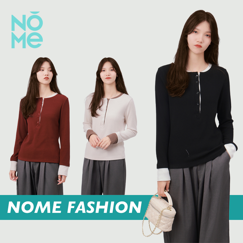 NOME（服饰）2024年秋冬女士新款时尚撞色系假两件舒适柔软打底衫