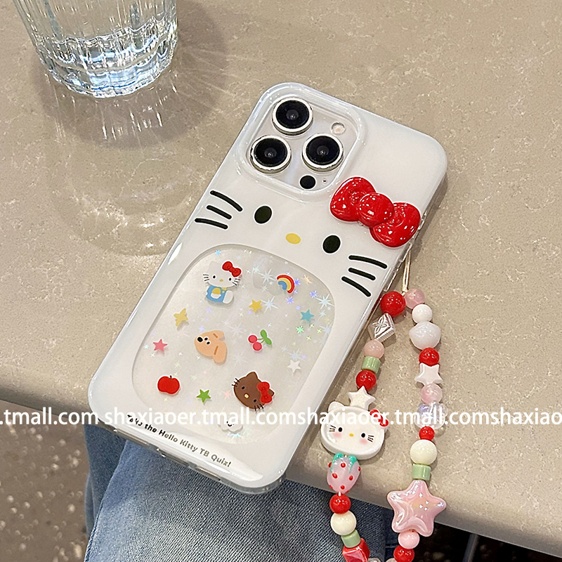 白色镂空细闪HelloKitty链条适用苹果15手机壳iphone14promax女款16pro新款13防摔12软边硬壳11可爱少女高级