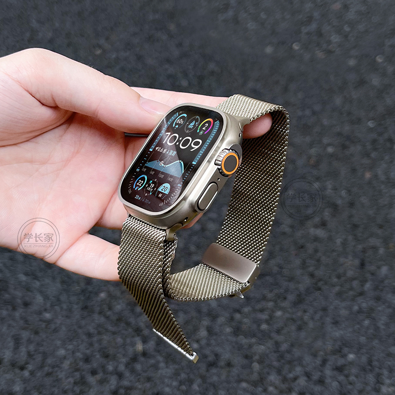 2024新款适用苹果手表ultra2\/1表带applewatch10\/9\/8手表带钛金属色米兰尼斯iwatch腕带s10高级s9男女生s8s7