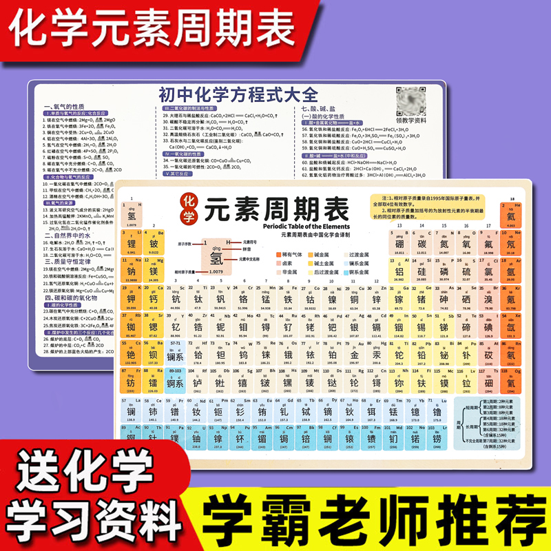 初中化学元素周期表卡片挂图方程式大全初三九年级知识点公式墙贴