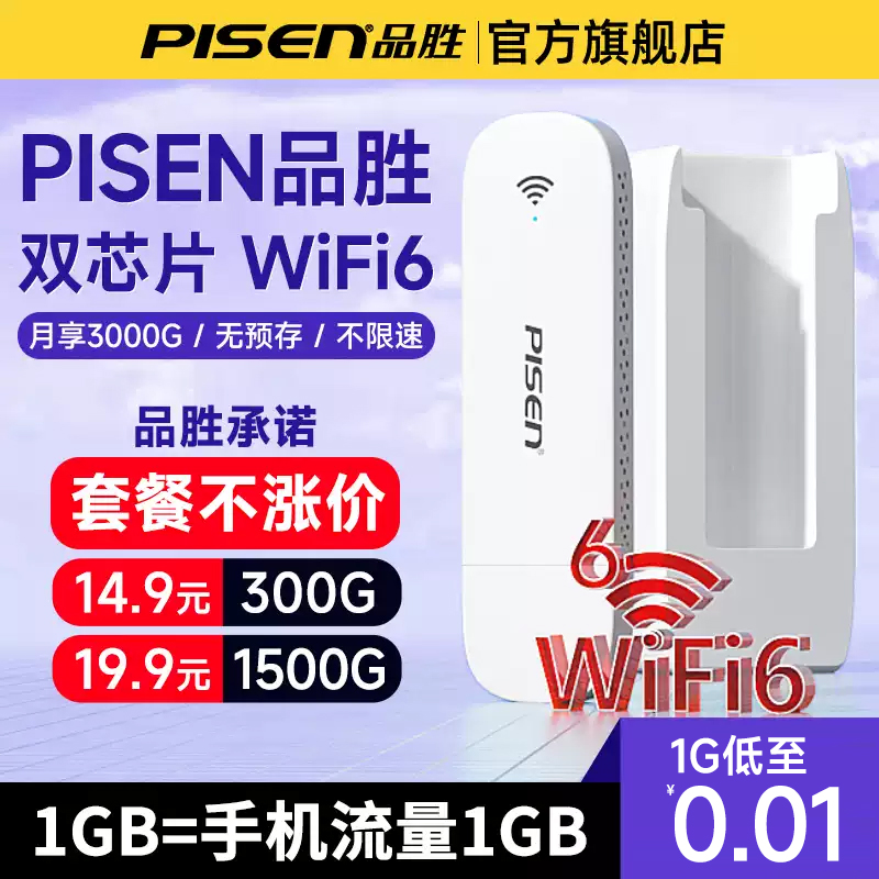 品胜2024新款随身wifi无线wifi移动无线wifi6无线网络纯流量无限速三网通用车载宿舍学生家便携插卡4G5路由器