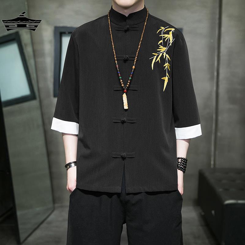 中医工作服康复理疗按摩推拿师工作服大师衣服唐装男款茶服男制服