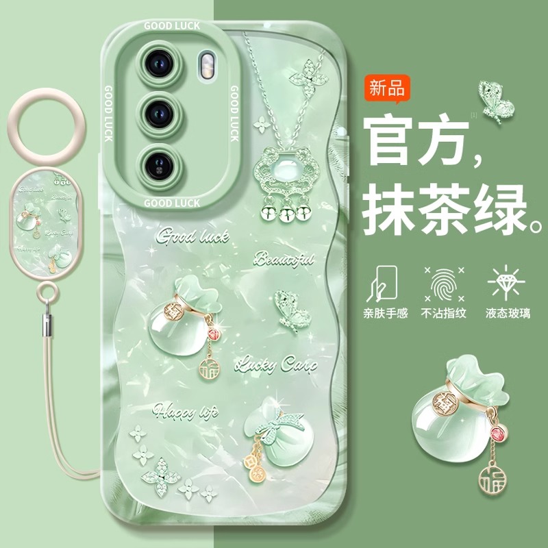 小清新绿福袋适用opporeno12手机壳reno11新款10pro女reno9保护套8pro+硅胶7se全包防摔k12x情侣k11软壳9pro