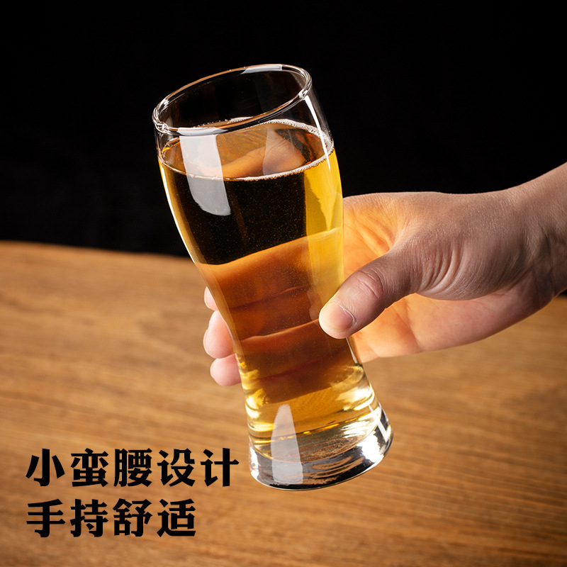 收腰啤酒酒杯酿腰形酒杯热销玻璃直身杯印刷图案