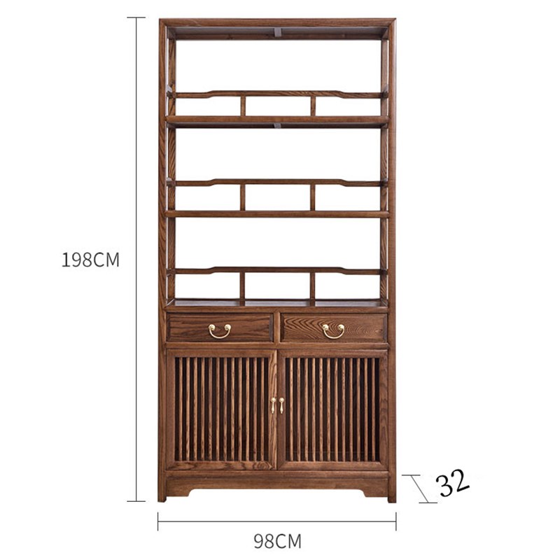 新中式仿古实木茶叶书架摆设榆木落地简易置物带抽书柜展示博古架