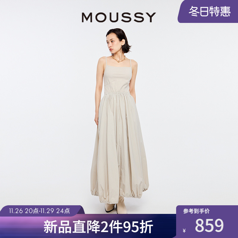 【明星同款】MOUSSY 2024冬季新品吊带花苞连衣裙女028HS430-0100