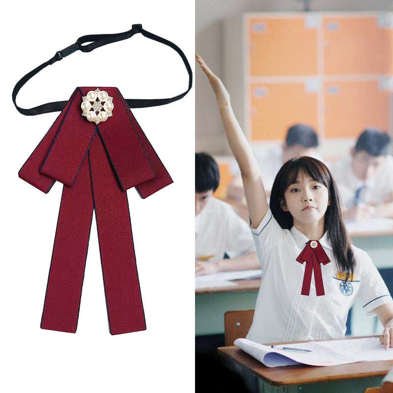 学院风韩版新款毕业照学仕服领结女酒红色蝴蝶结衬衫JK领花装饰