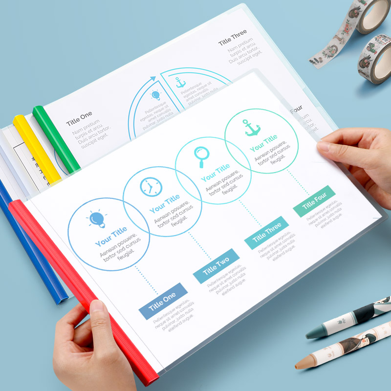 横式抽杆夹A4拉杆夹加厚文件夹插页透明试卷夹书夹透明彩色资料夹学习档案夹大容量书皮夹子试卷夹办公用品
