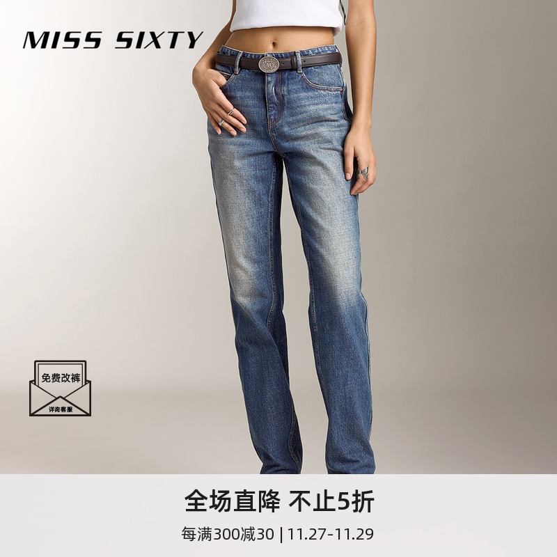 Miss Sixty2024秋季新款牛仔裤女高腰显瘦直筒裤复古简约百搭通勤