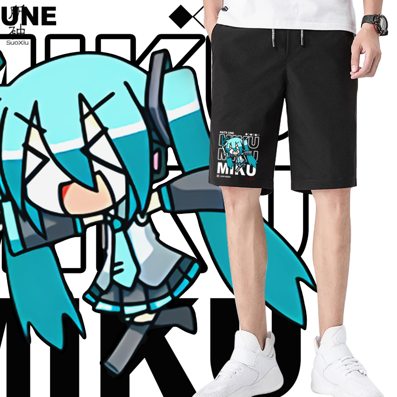 2024新款初音动漫未来联名潮牌短裤夏男女情侣装五分裤卡通沙滩裤