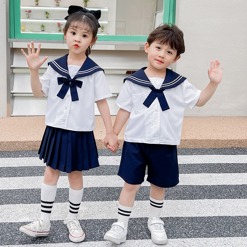 儿童合唱演出服学院风男女童小学生夏天班服六一海军领表演服套装