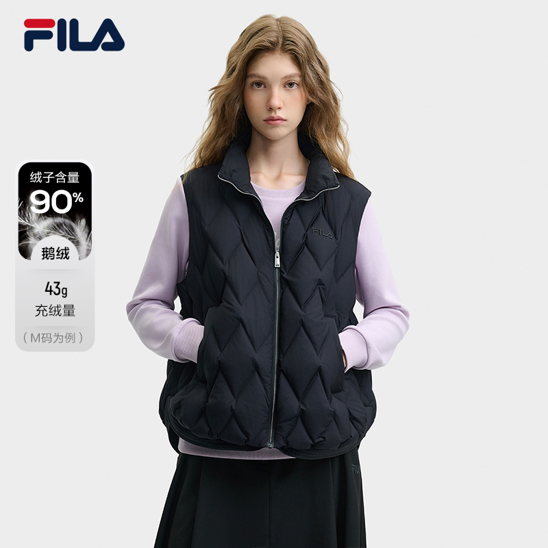 FILA 斐乐官方女士羽绒马甲2024冬新款时尚休闲舒适保暖立领外套