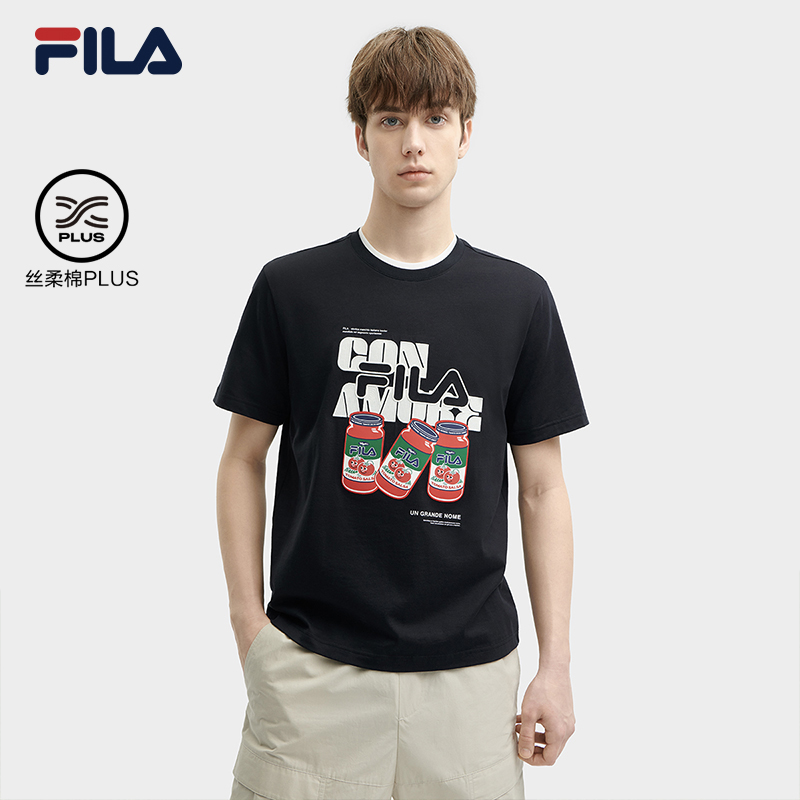 FILA 斐乐官方男子运动短袖T2024夏季新款趣味刺绣舒适纯棉T恤男