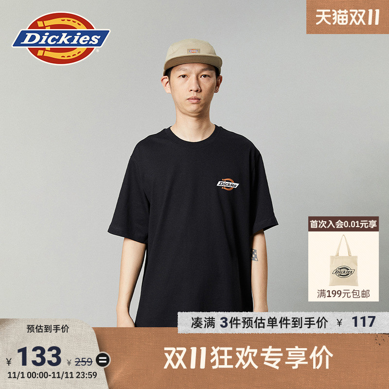 Dickies24春夏新品 全棉汗布经典牛领标印花短袖T恤 男女情侣