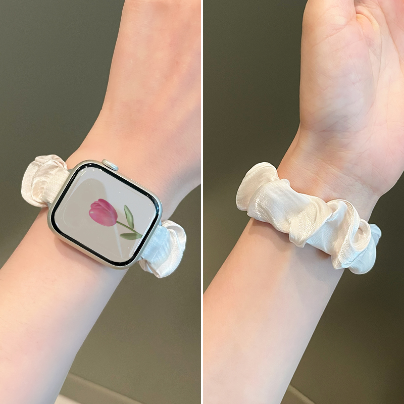 适用苹果iwatch10手表带新款applewatch s9表带s876代se手表带女款夏天透气大肠发圈夏季创意高级感小众可爱