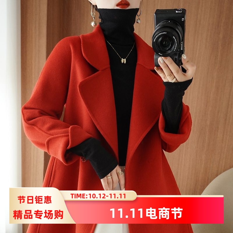 小个子双面呢羊绒大衣女短款2023秋冬新款显瘦小香风羊毛呢外套女