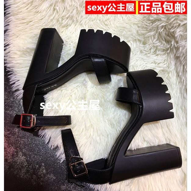 sexy公主屋2021新款夏粗跟15cm恨天高舞T台夜店超高跟厚底女凉鞋