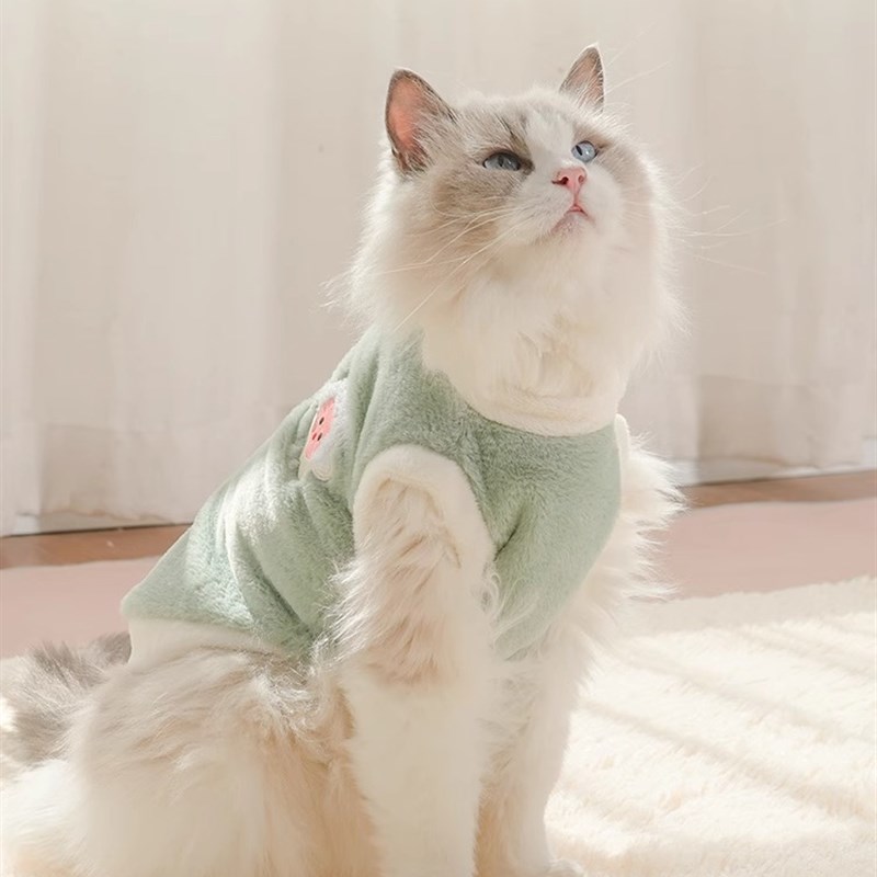 宠物猫咪衣服秋冬款布偶蓝白保暖背心衣服宠物狗狗绒衣幼猫防掉毛