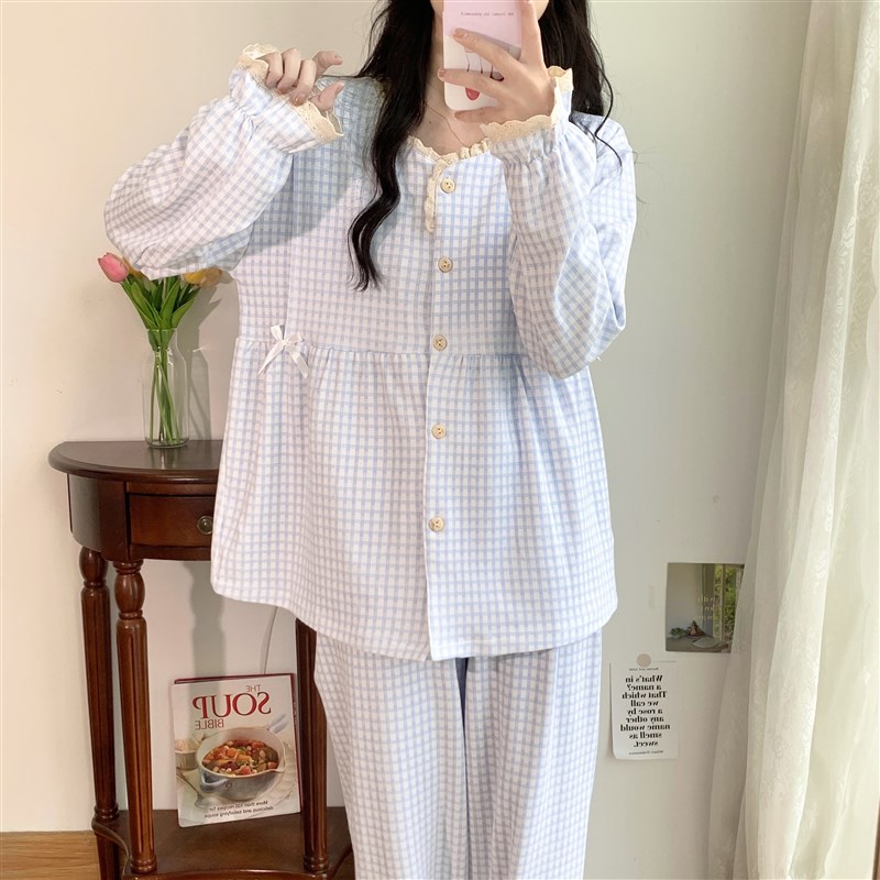 月子服夏季薄款产后纯棉产妇哺乳孕妇睡衣春秋天家居服喂奶带胸垫