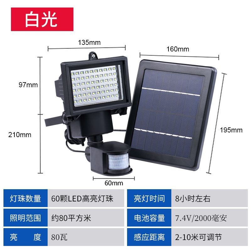 户外太阳能泛光灯庭院家用照明智慧路灯大功率人体感应.应急灯现