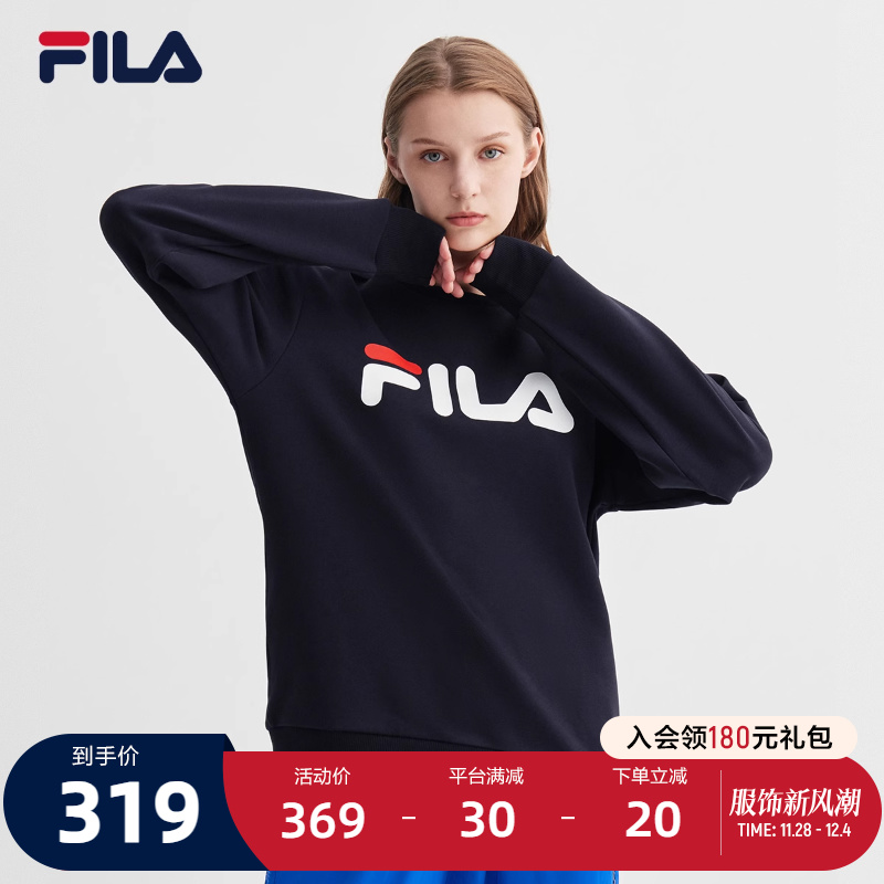 FILA斐乐情侣运动卫衣女2024秋季新款中性针织圆领男打底套头衫