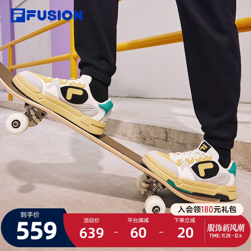 FILA FUSION斐乐潮牌BANK DX男鞋场下滑板鞋2023冬时尚厚底鞋