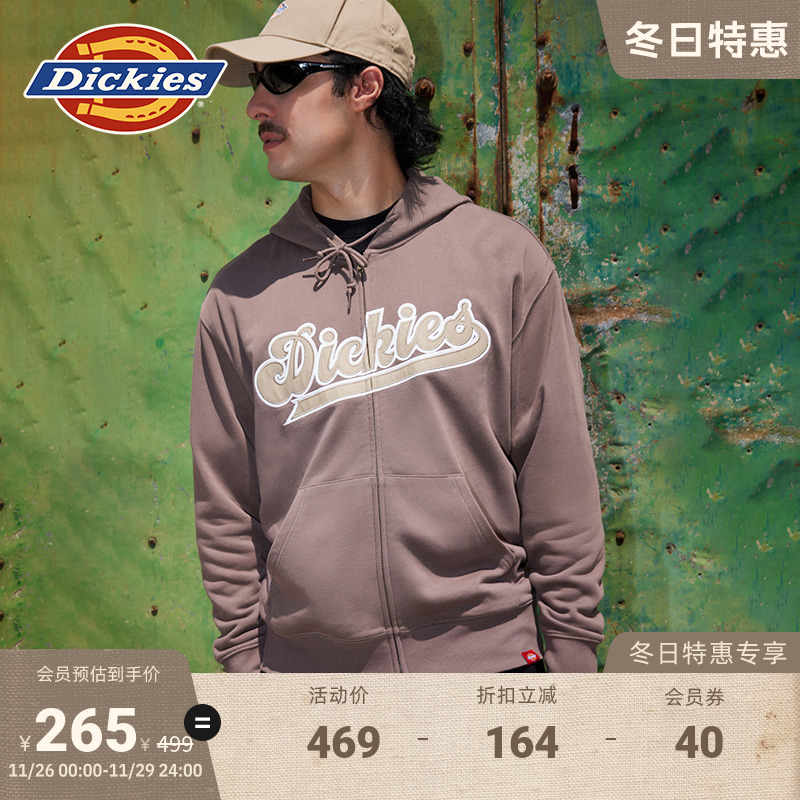 Dickies24秋冬新品 刺绣包边LOGO 宽松学院风连帽夹克卫衣 男女