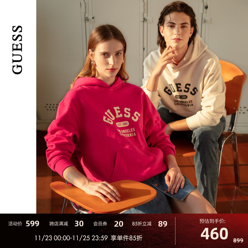 GUESS 24年新款冬季女士经典撞色logo休闲长袖卫衣-W4PP84K2Q45