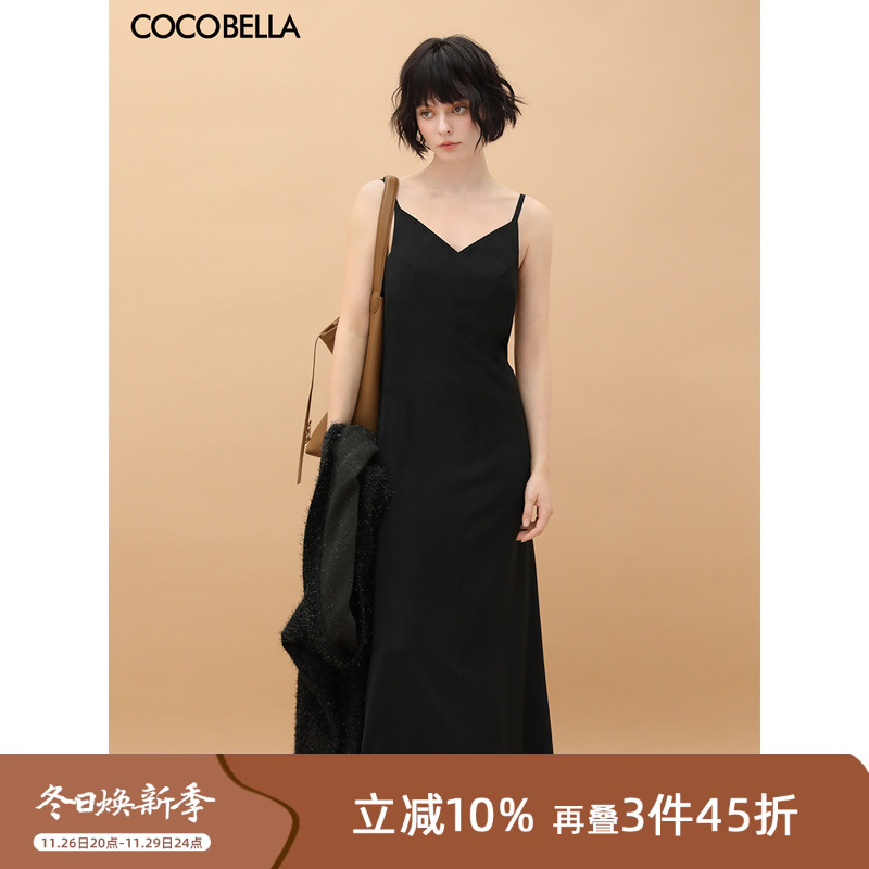 【3件45折】COCOBELLA简约V领吊带礼服裙气质小黑裙连衣裙NFR1