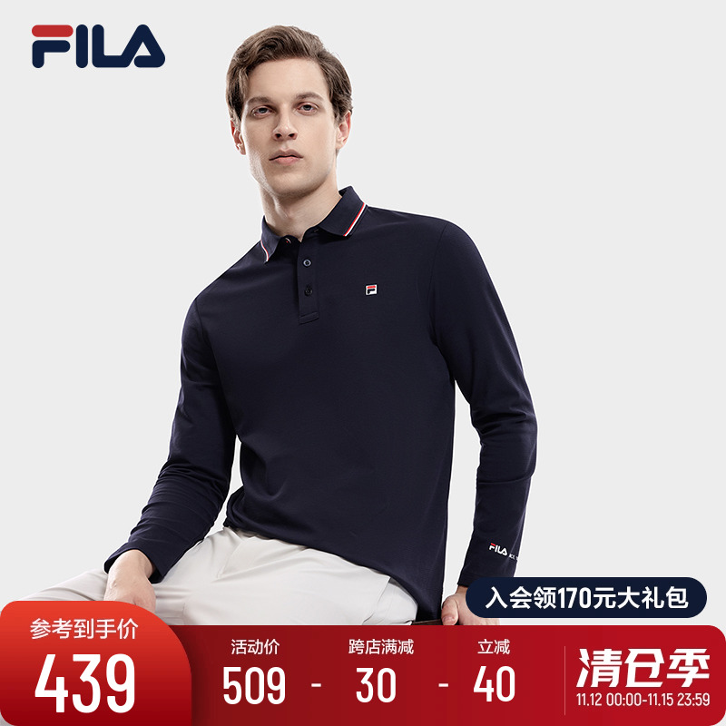 FILA 斐乐官方男士长袖POLO衫2024秋季新款商务休闲通勤针织上衣