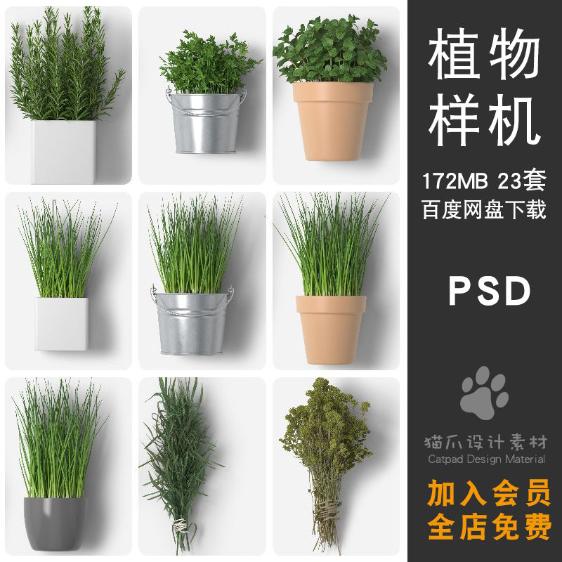 植物绿色花盆花瓶PSD分层设计素材背景装饰家装卧室内布景观客厅