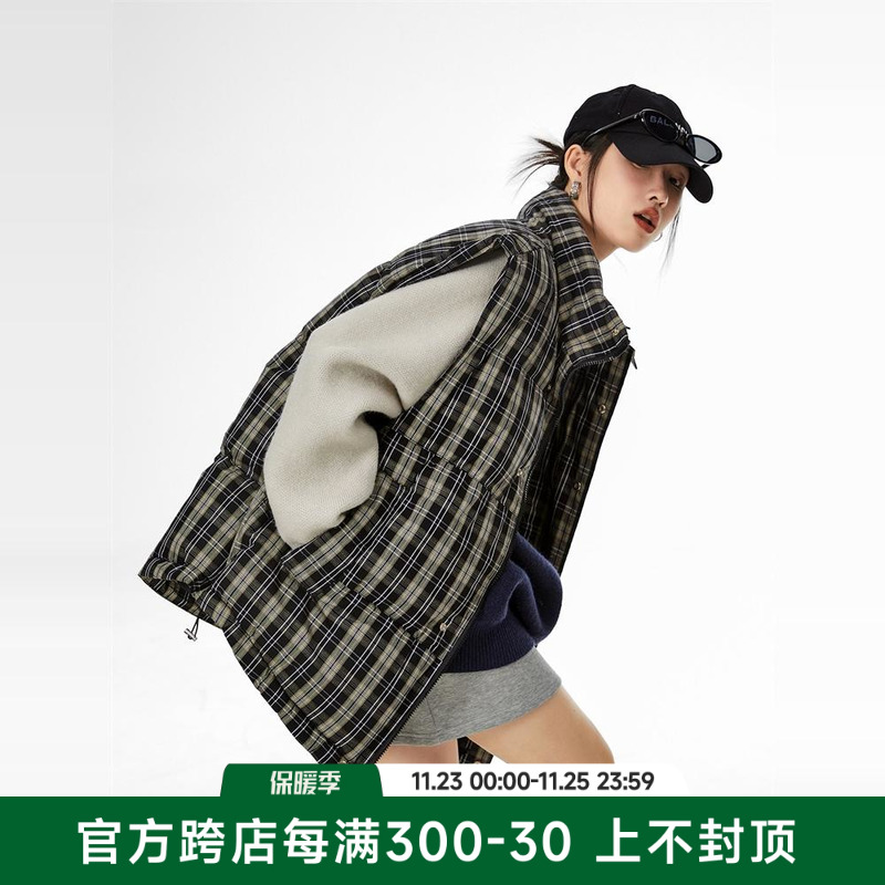 ICH MODE 美式复古格子棉马甲女款2024新款秋冬季棉服夹棉厚外套