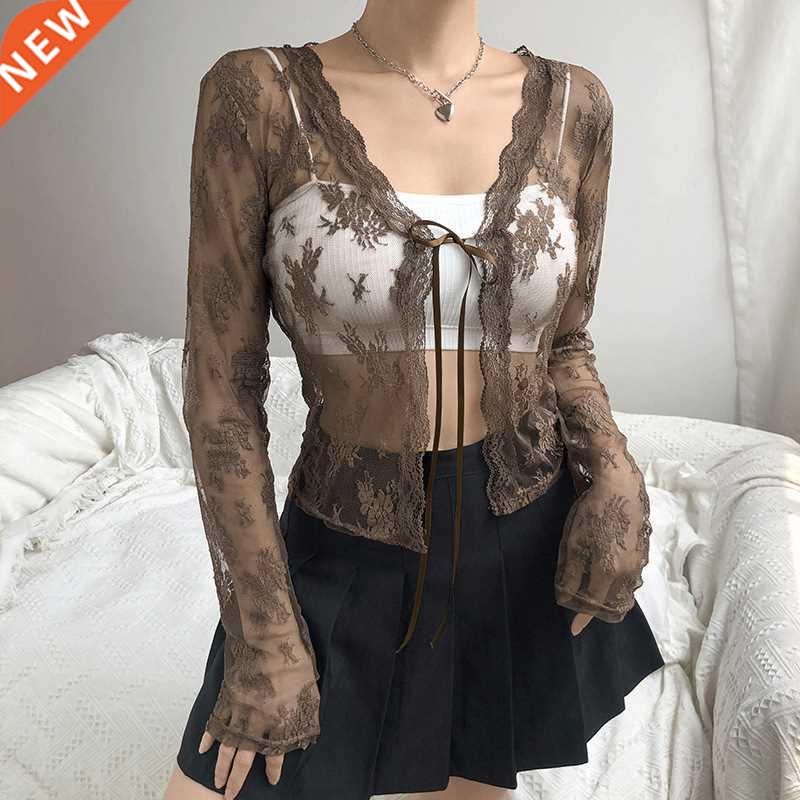 Clothes Kawaii Goth Y2k Crop Lace Top Clothing 2021 Fairy Gr