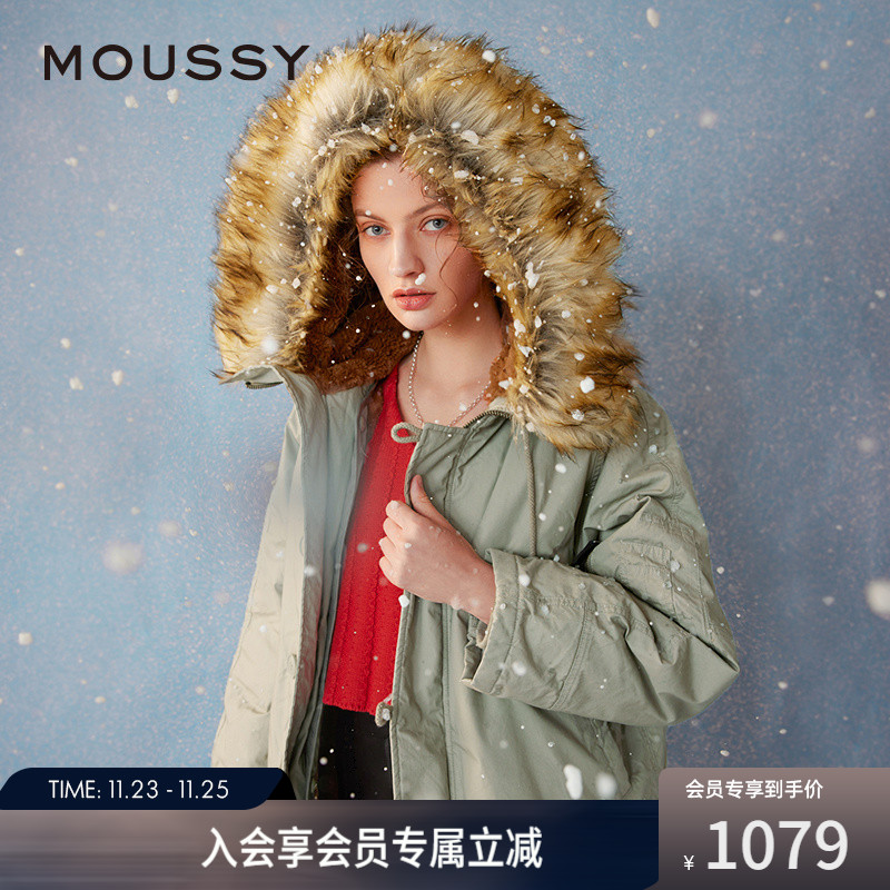 MOUSSY 2024冬季新品N3B可拆卸毛领派克服外套女028FAW30-5220