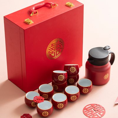 结婚茶壶敬茶杯改口杯套装焖烧茶壶茶漏保温红色实用茶具新婚礼物