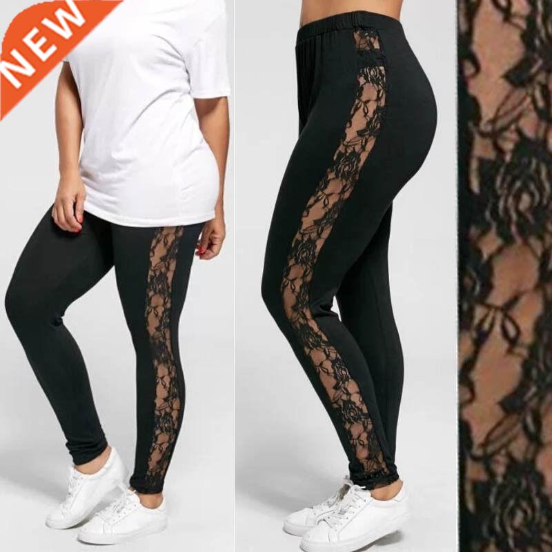 Fashion Women Mesh Lace Skinny Stretch Pencil Pants Black Le