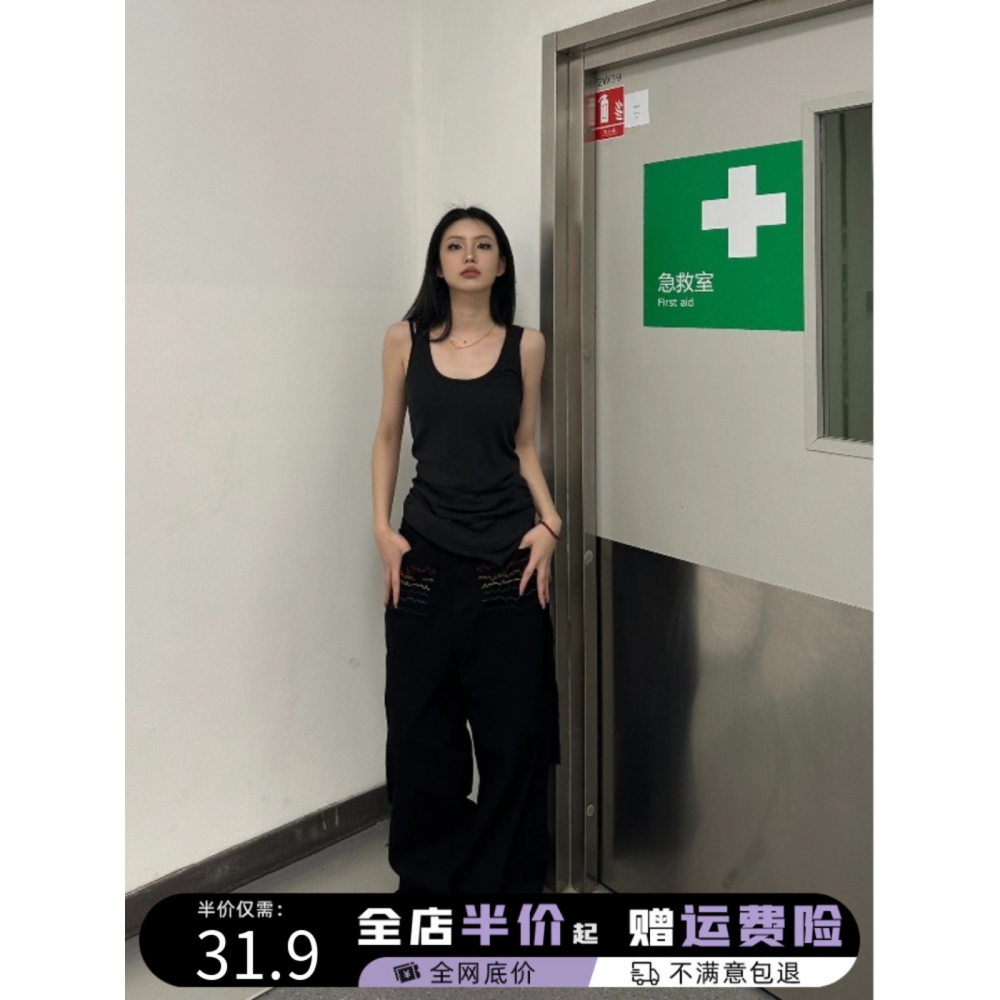 黑色辣妹风运动吊带背心女夏季内搭设计感小众独特别致无袖上衣潮