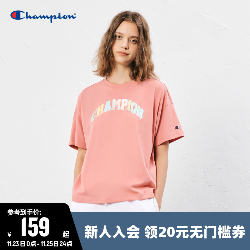 Champion冠军T恤女24夏季新款字母图案LOGO休闲圆领纯棉短袖上衣