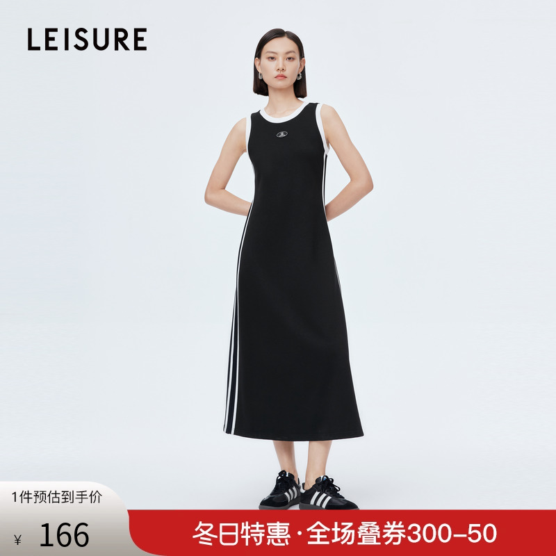 商场同款 三彩丽雪LEISURE时尚字母秋季宽松显瘦无袖针织连衣裙女