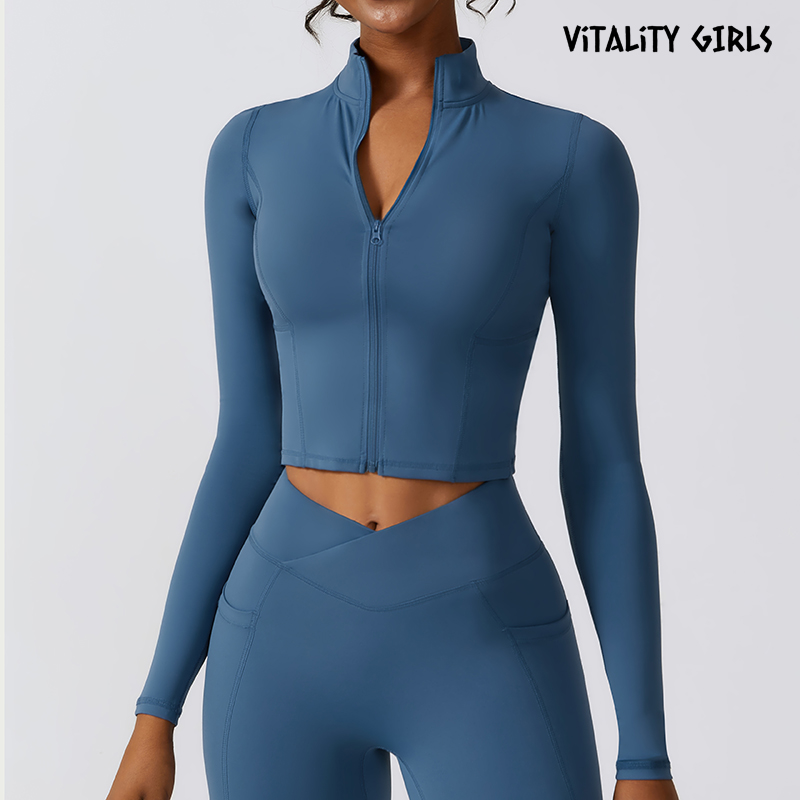 Vitality Girls速干运动外套女修身短款小立领开衫瑜伽服防晒户外