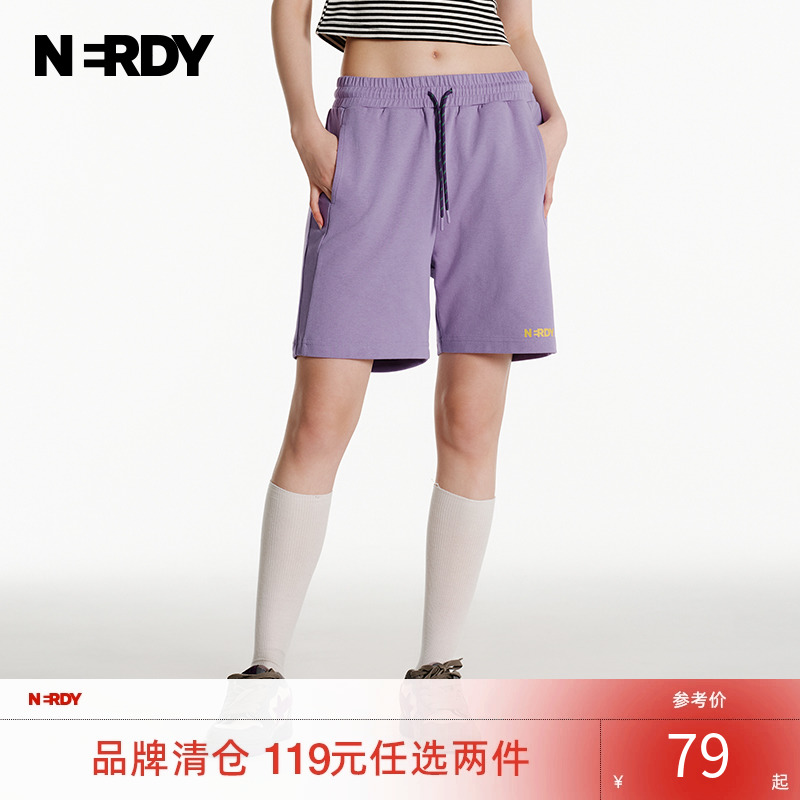 NERDY2024夏季新品经典小LOGO撞色休闲短裤情侣宽松运动直筒裤女