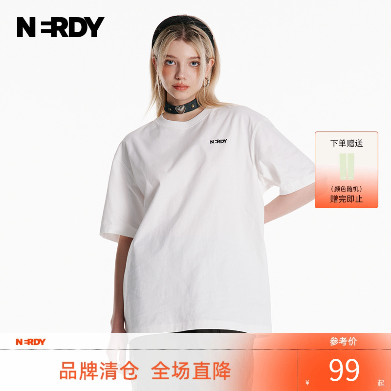 NERDY2024夏装新款经典小LOGO短袖t恤女宽松休闲情侣装圆领上衣潮